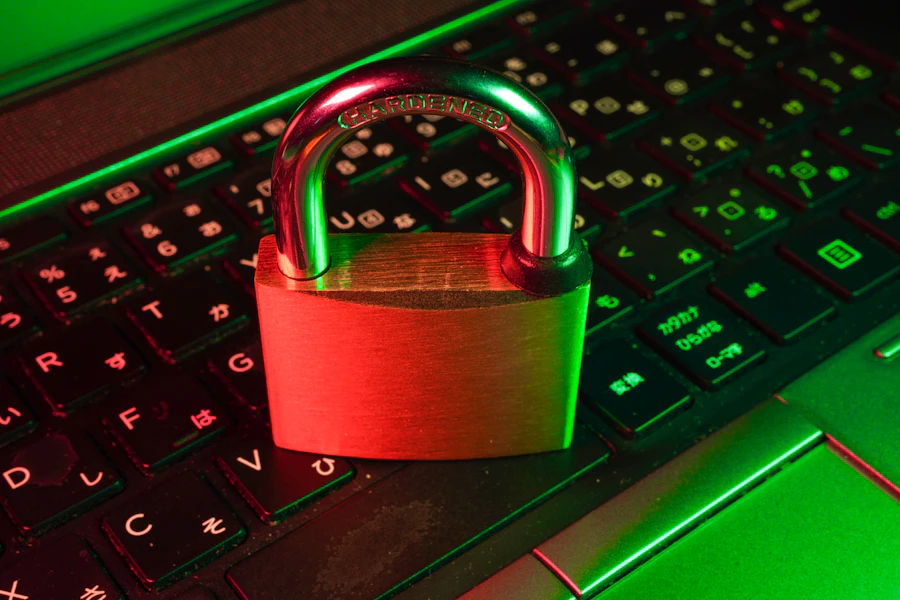 Padlock resting on a computer keyboard, representing controlled access to client data